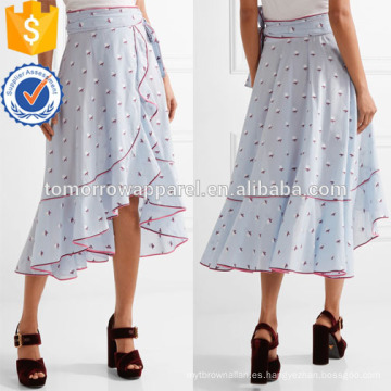 Con volantes con adornos de abalorios multicolores dobladillo asimétrico Midi Summer Skirt Manufacture Wholesale Fashion Women Apparel (TA0023S)